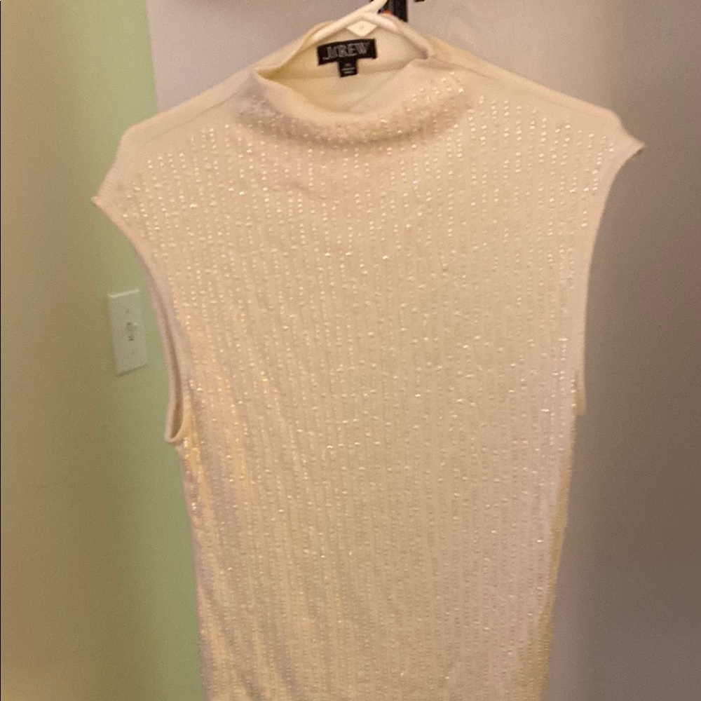 J. Crew Cream Sequin Mock Neck Sleeveless Tank